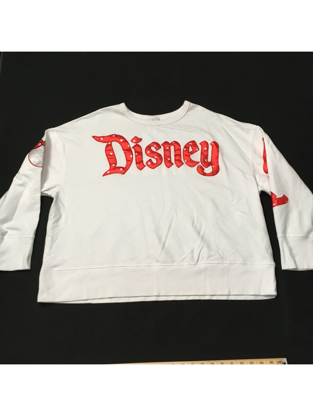Walt Disney Land Parks Sweatshirt 2X white Spellout Crew embroidered VTG stained
